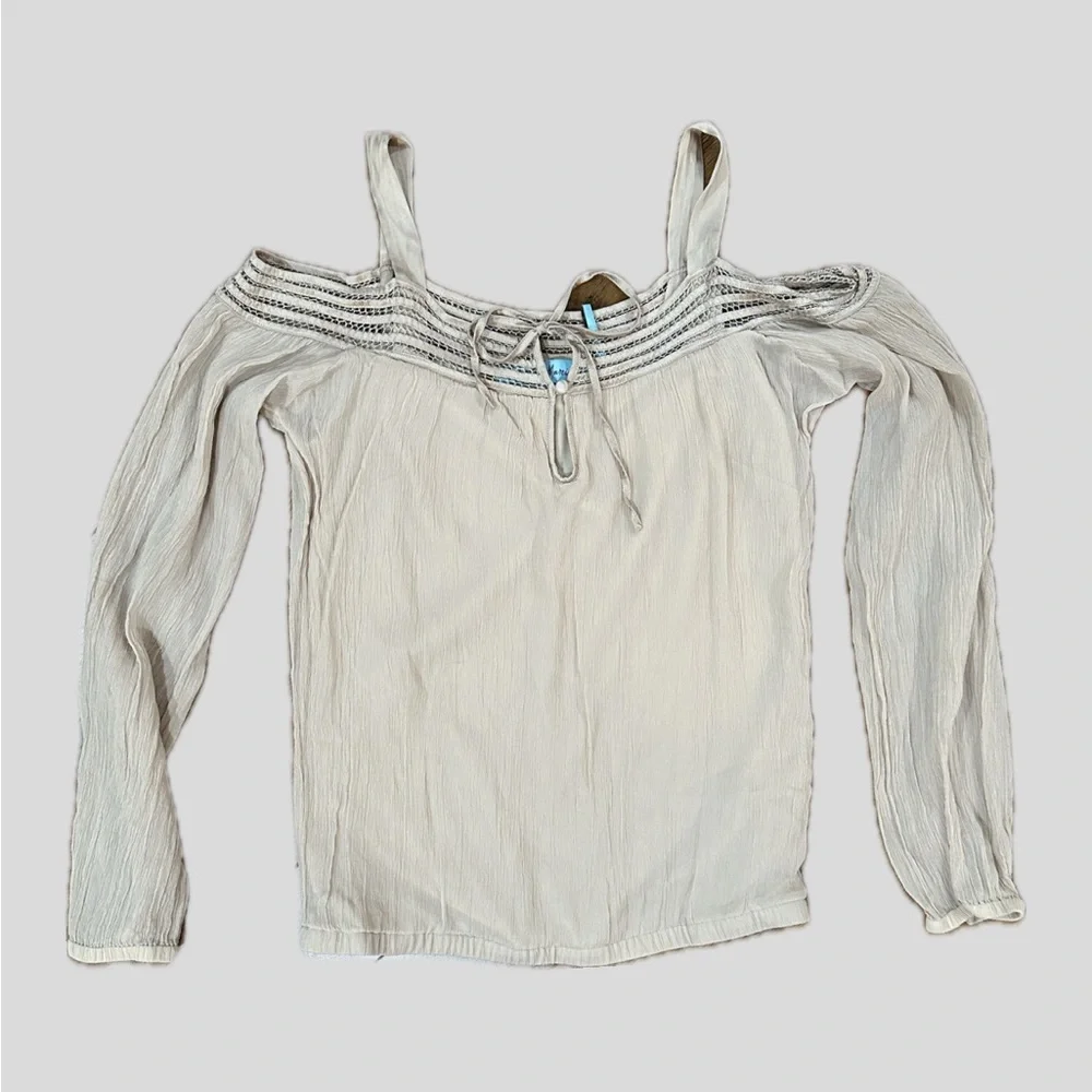 Vintage Guess beige silk Off-Shoulder Blouse - Picture 1 of 4